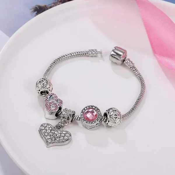 Women's Silver Plated Crystal Love Heart Charm Bracelet - Image 3