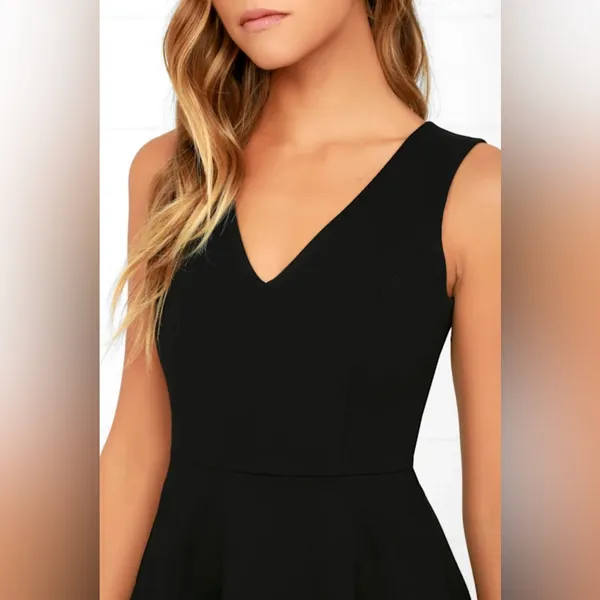 Lulus Hello World Black V-Neck Skater Midi Dress Size XL Flirty Classic - Image 5