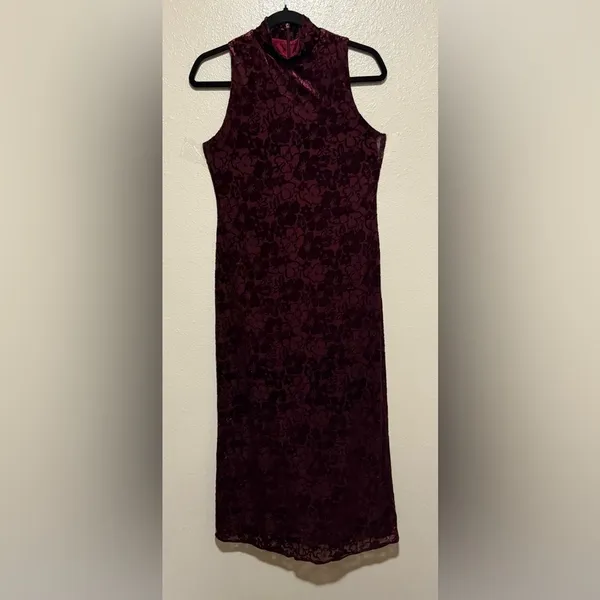 Vintage Carole Little Burgundy Velvet Burnout Maxi Dress | Y2K Sleeveless | 6 - Image 2