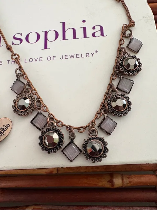 Lia Sophia Bronze-Tone Necklace with Smoky and Clear Accents 16”-19” - Image 6
