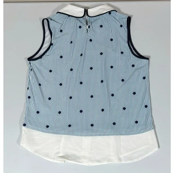 Faith and Joy Blue White Striped Polka Dot Dots Collared Sleeveless Layered Tank Top Shirt Blouse Size S 🩵✨ - Image 5