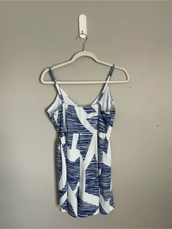 ANGASHION Navy Blue and White Graphic Print Romper Sz S - Image 6