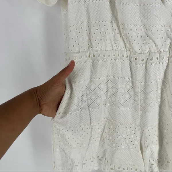 Alice + Olivia Eyelet Lace Romper Wrap‎ Puff Sleeve White Exposed Zipper Size 6 - Image 10