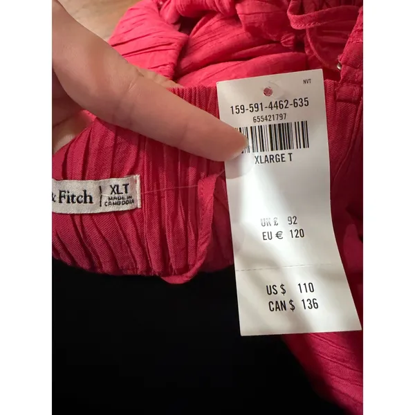 Abercrombie & Fitch Pink Babydoll Crinkle Textured Maxi Dress w/ Pockets XL Tall - Image 12
