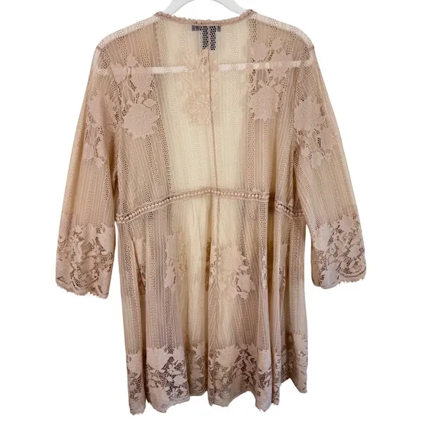 Miss Chievous Womens Nude Tan Floral Lace Open Front Cardigan Kimono L - Image 2