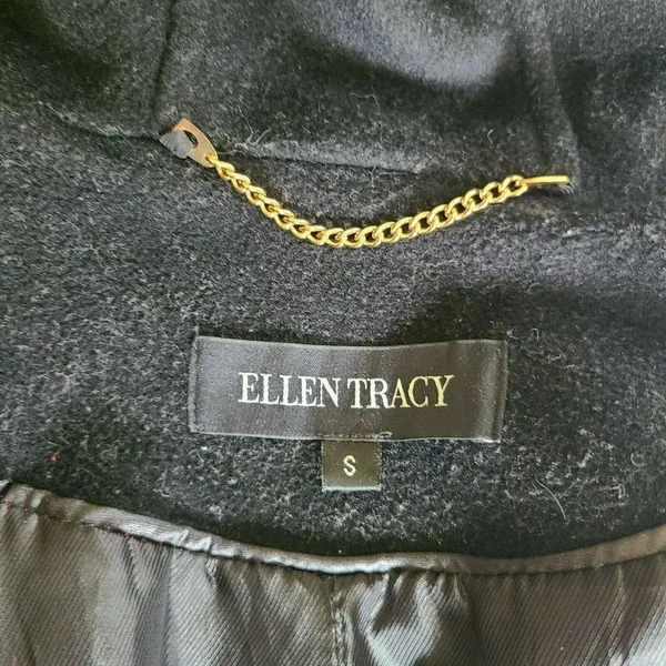 Ellen Tracy Wool Coat Blue Fox Fur Collar‎ Small Navy Blue Luxury Winter Classic - Image 5