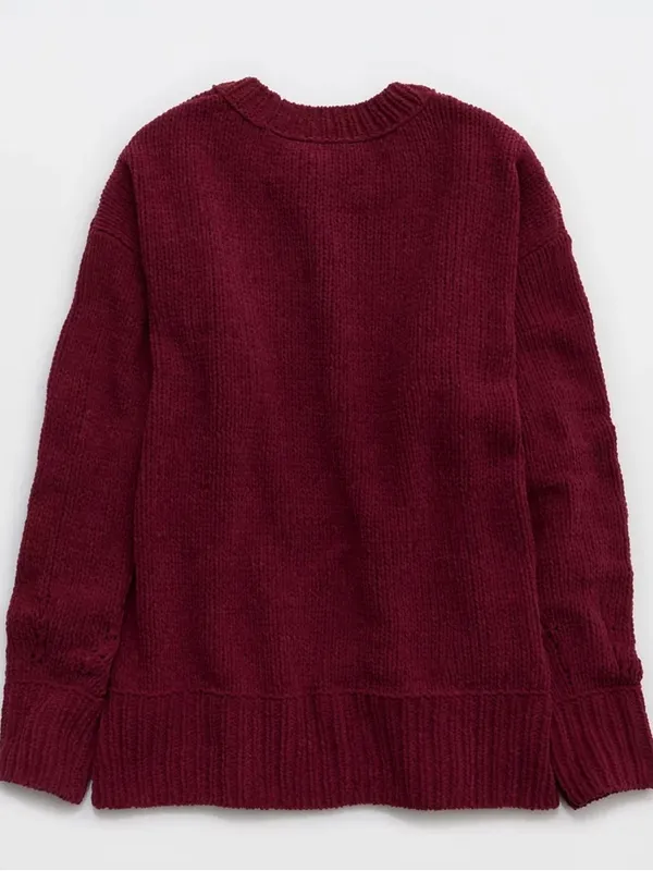 Aerie Chenille Chunky Knit Like Candy Deep Cherry Burgundy Sweater - Image 7