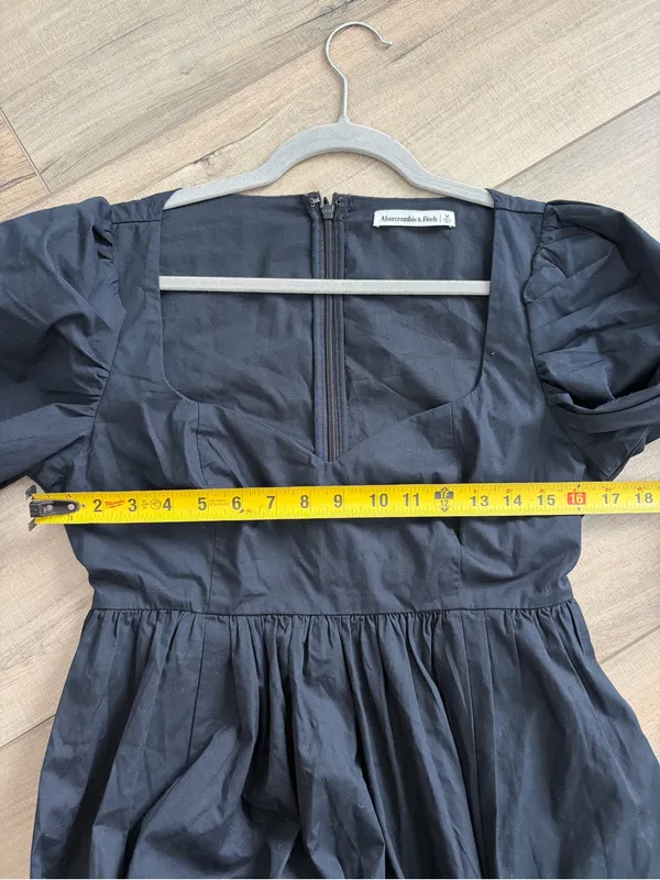 Abercrombie & Fitch Black Poplin Square Neckline Long Sleeve Babydoll Mini Dress - Image 7
