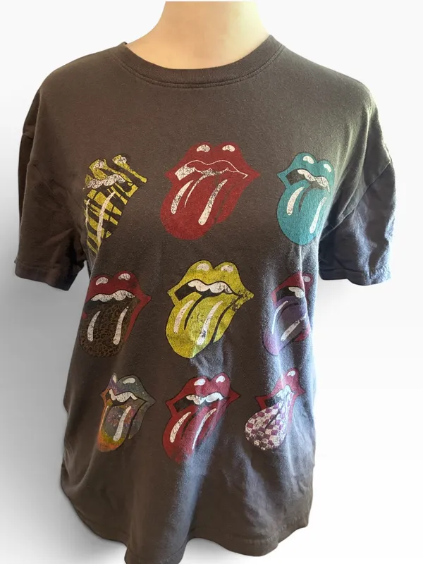 the Rolling Stones Gray Short Sleeve Tee with Multicolor Tongues - Image 2
