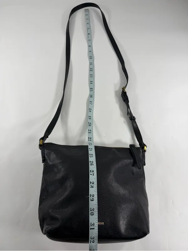 Fossil Black Pebbled Genuine Leather Crossbody Shoulder Bag Brass Hardware Purse - Image 3