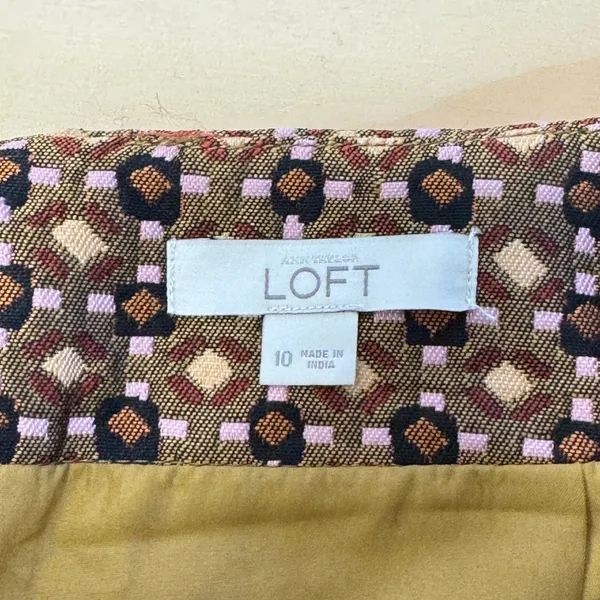 Ann Taylor LOFT Brown Geometric Jacquard Mini Skirt Size 10 A-Line Lined Boho - Image 5