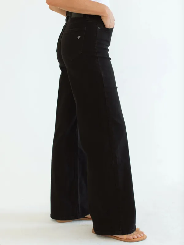 NWT CARLY JEAN LOS ANGELES CJLA Holland Wide Leg Jeans Black 1X - Image 2