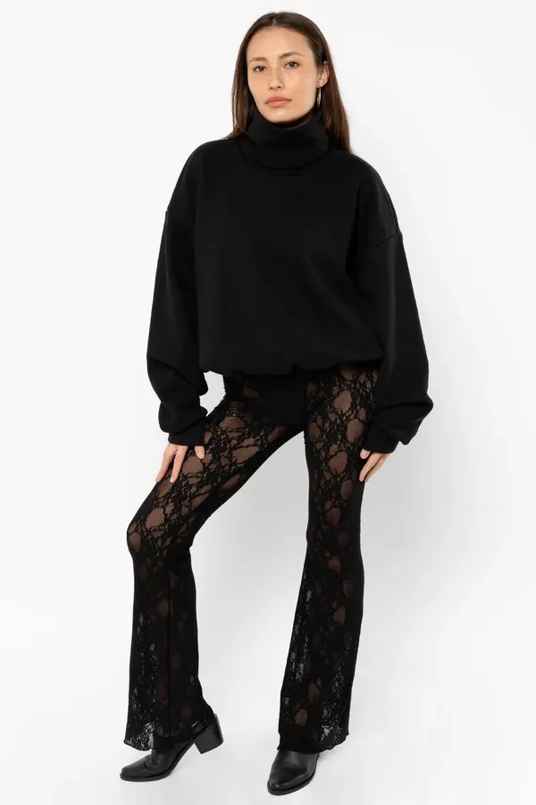Los Angeles Apparel Black Floral Lace Flare Pants Leggings - Image 2