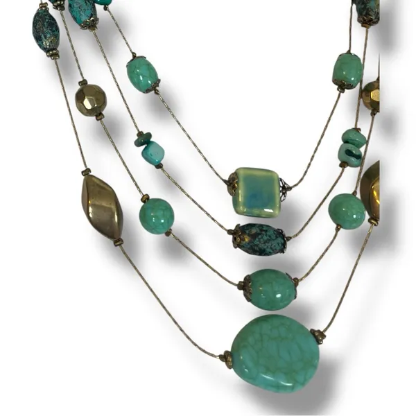 Chico’s Women’s Necklace Earrings Set Multi Strand Turquoise Gold 12” Length - Image 6