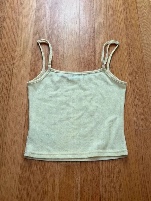 Edikted Yellow and White Lace Cami Top Size Small - Image 2