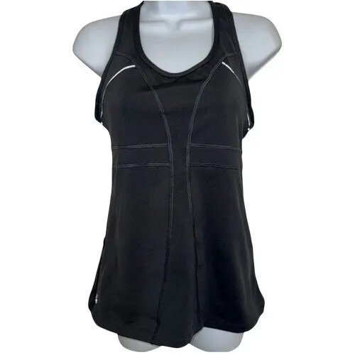 ATHLETA Black Racerback Tank Built In Bra Back Pockets Stretch Size Small‎ - Image 2