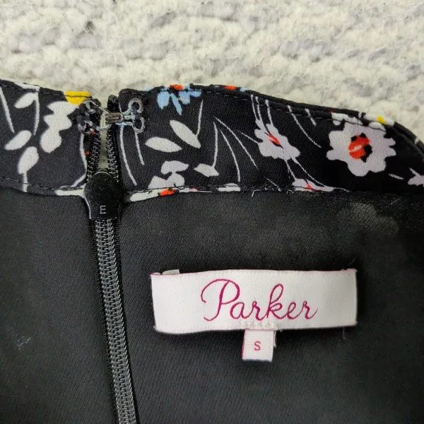 Parker Womens Floral V-Neck Flutter Sleeve Tiered Mini Dress‎ Black Small - Image 3