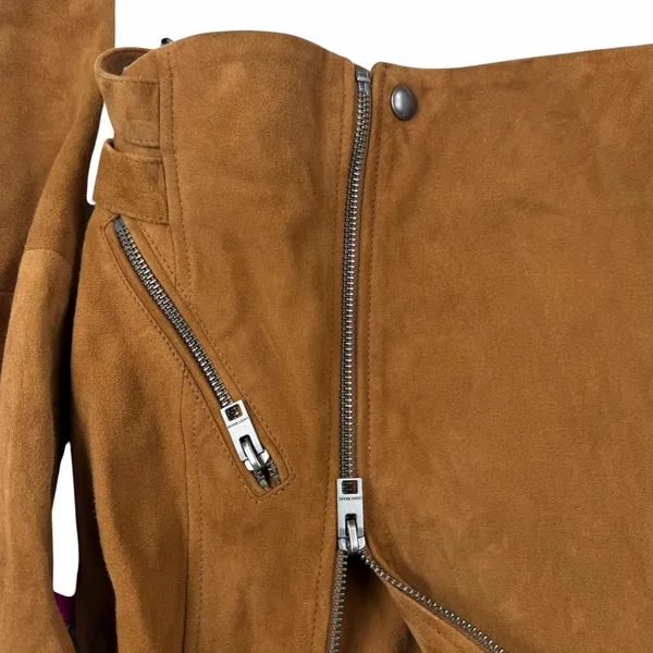 Lucky Brand Goat Suede Asymmetrical Zip Moto Jacket Brown Size XS - Image 7