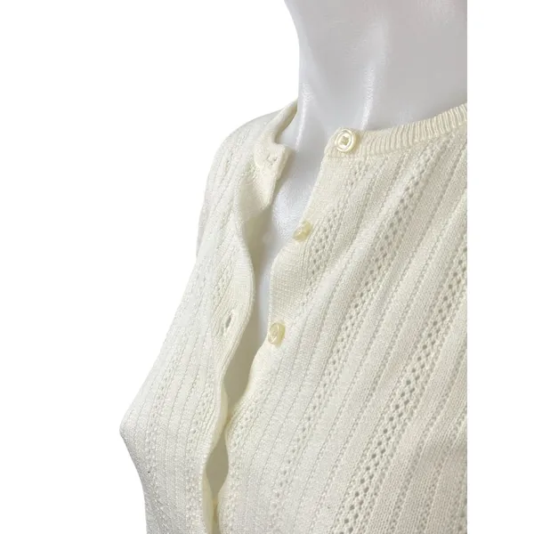 WAYF Women's Cream Wool Ribbed Button Down Shirt Blouse Cardigan Sweater Top S - Image 2