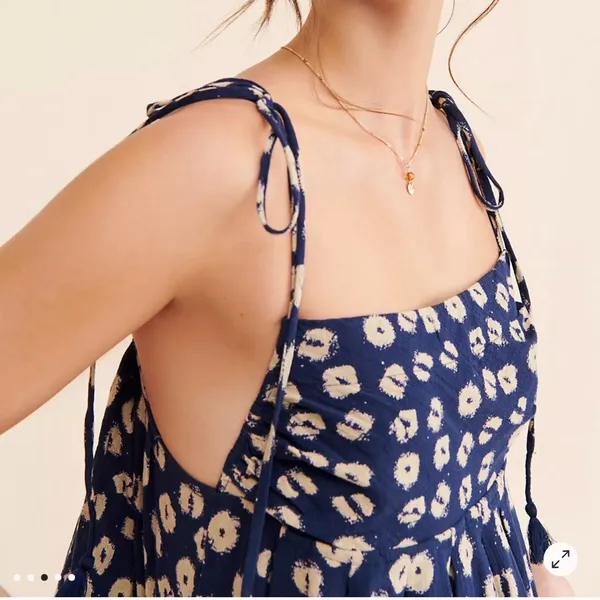 Free People Womens Molly Floral Top XS Navy and Cream - Image 3