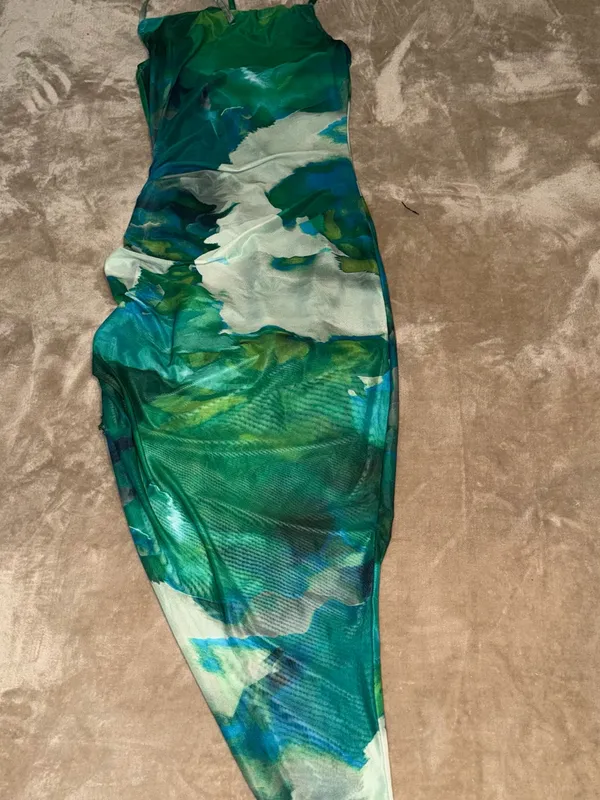 Green & Teal Abstract Midi Dress - Image 2