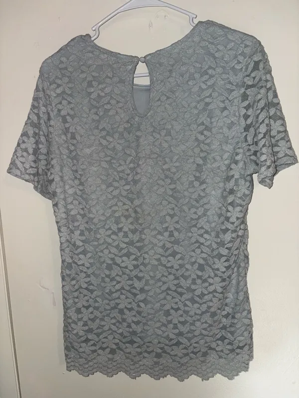 Women's Light Blue Floral Lace Short Sleeve Blouse - Image 2