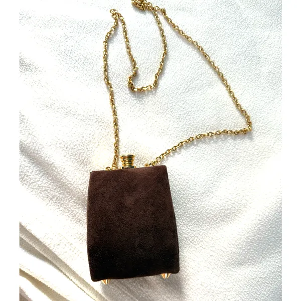 Inge Christopher Purse Clutch Crossbody Bag Small Faux Suede Gold Chain - Image 4