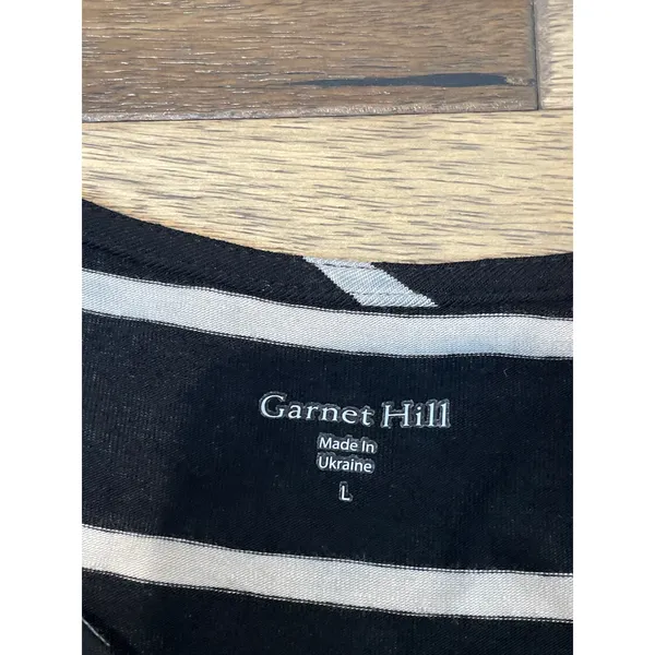 Garnet Hill Maxi Dress Size L Black Cream Striped Tie‑Front Short Sleeve - Image 2