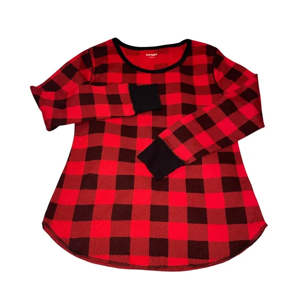 Old Navy Pajama Set Women L Red Buffalo Plaid Thermal 2 Piece Set Holiday Cozy - Image 2