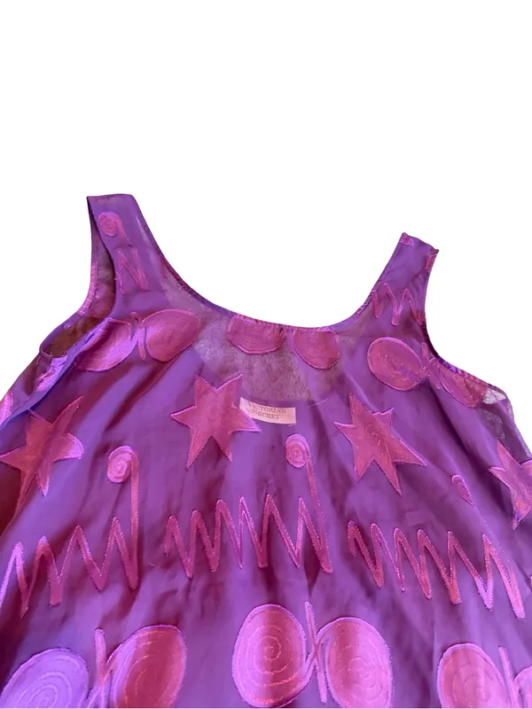 Victoria's Secret Gold Label Purple Pink Star Print Pajama Set Medium Women's - Image 2