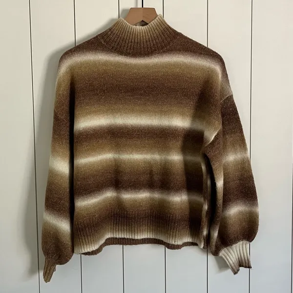 Rhythm Yeni Stripe Knit Oversized Wool Sweater Brown Size XS - Image 6