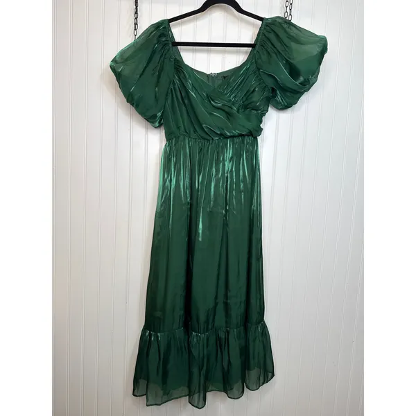 Lulus Remarkable Sensation Emerald Green Puff Sleeve Tiered Dress Party Small - Image 2