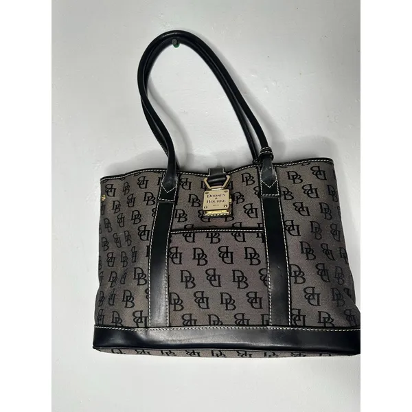 DOONEY & BOURKE Black Gray DB Monogram Buckle Flap Top Shoulder Large Tote Bag - Image 2