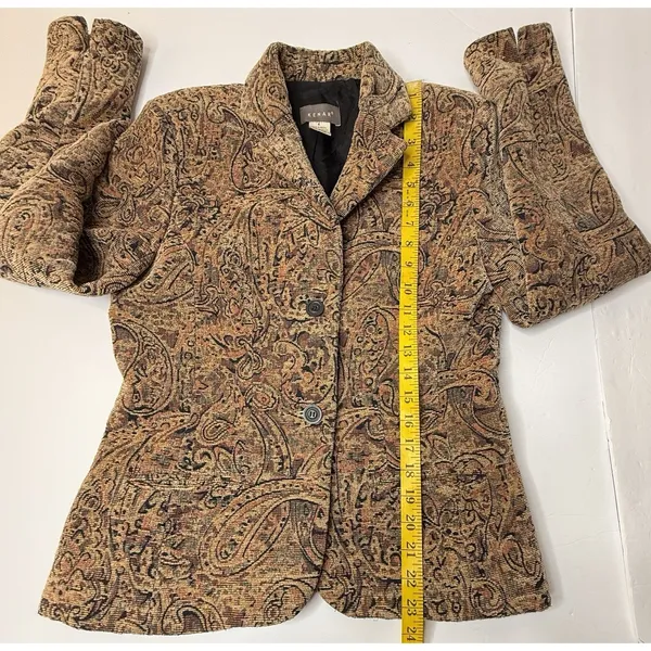 Vintage KENAR Jaquard Blazer Women Size 4 Textured Gold Paisley Boho Chic‎ Art - Image 4
