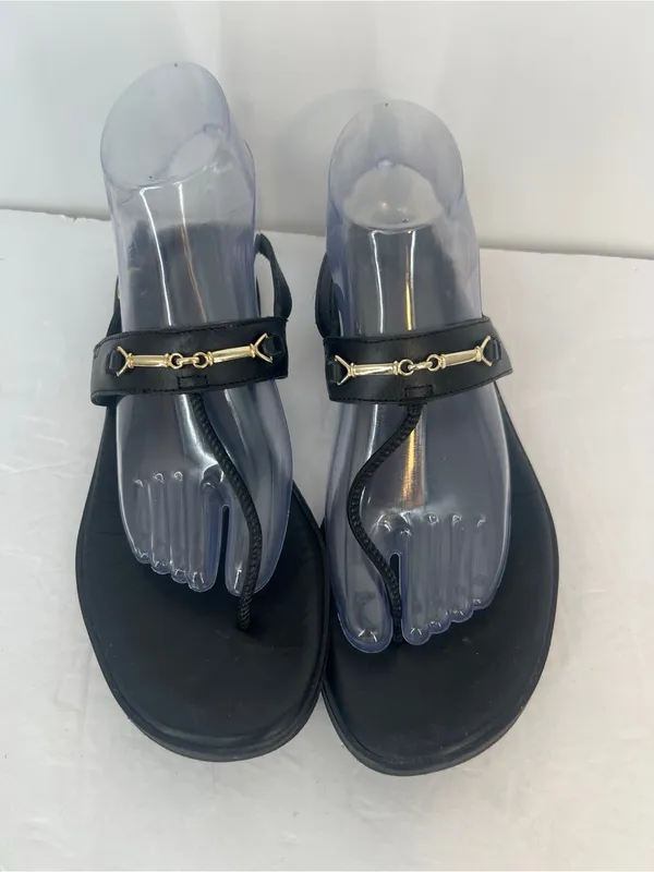 ARKET Black Leather Thong Sandals Women’s EU 38 with gold made in Portugal - Image 4
