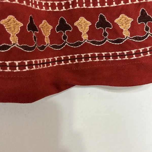 Miami Boho Embroidered Rust Red Faux Suede Mini Skirt Size M - Image 4