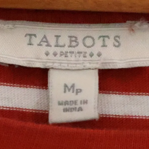 Talbots Ruffle Hem Striped Long Sleeve Tshirt Womens Size MP Red White Cotton - Image 4