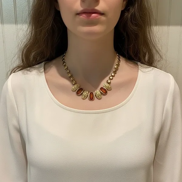 Gold Filigree and Amber Toned Necklace - Image 3