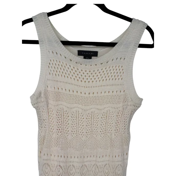 Tahari Womens Open Knit Sleeveless Maxi Dress Cream Size Small Resortwear Beach - Image 4