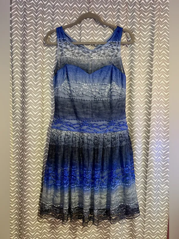 Vintage Betsey Johnson | Blue Lace Ombre Drop Waist Dress, size 8 - Image 2