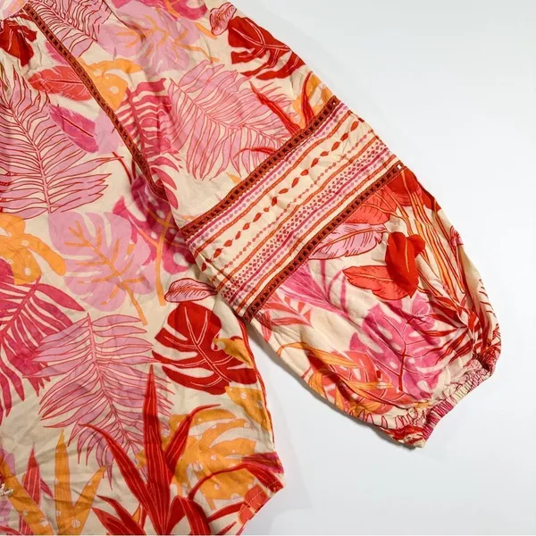 Size S Tropical Floral Bohemian Peasant Style Blouse With Tassels - Image 4