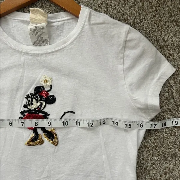 🦋 Disney White Minnie Mouse Sequin Short Sleeve T-Shirt Youth Large Size Medium - Image 6