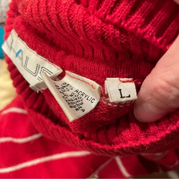 Cute vintage 80’s Chaus striped red white turtleneck sweater wool blend crested - Image 8
