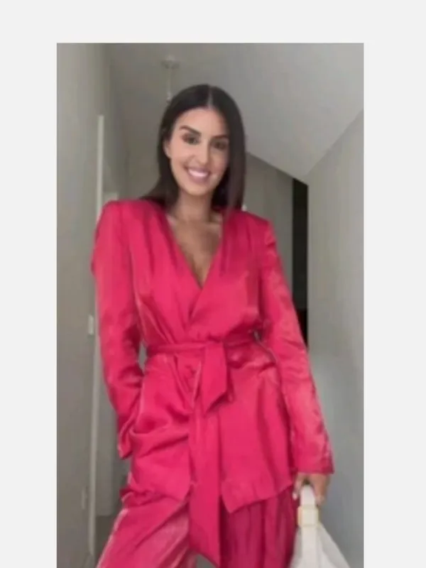 NWT ZARA Women's Blazer Wrinkle Effect Belted fuchsia Hot Pink Medium - Image 5