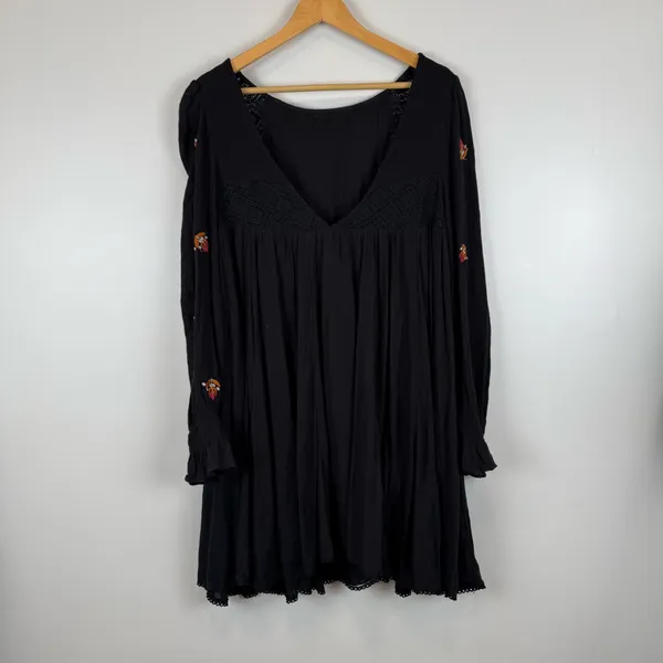 Free People Mohave Embroidered Mini Dress Women's Size Medium Black - Image 3