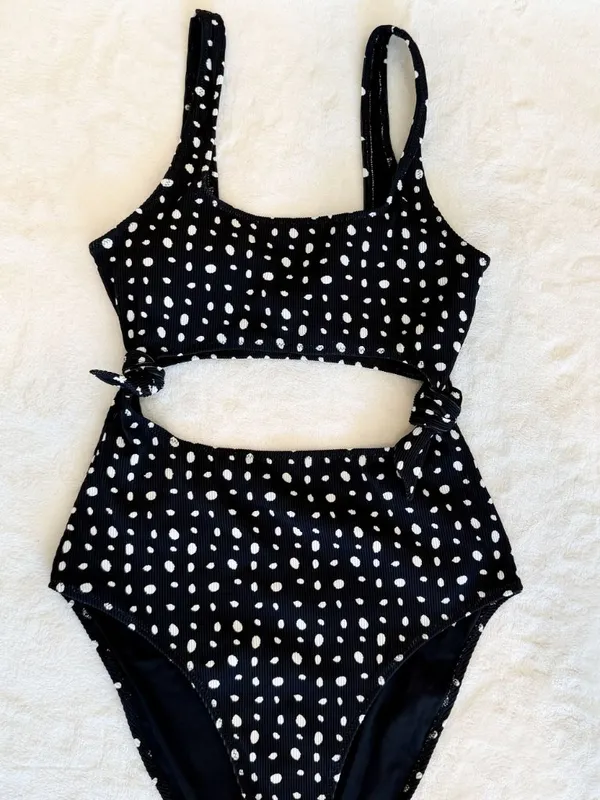 NWT Aerie Black and White Polka Dot Cut Out One Piece - Size: Medium - Image 2