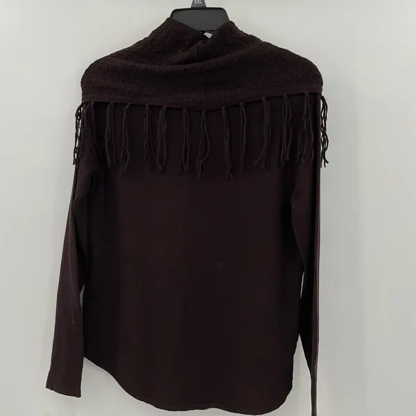 Style‎ & Co Women's Fringe Cowl-Neck Sweater Small, Dark Chocolate NWT (A88) - Image 3
