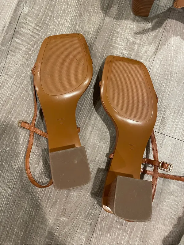 Mango Tan Strappy Square-Toe Block Heel Sandals - Image 6