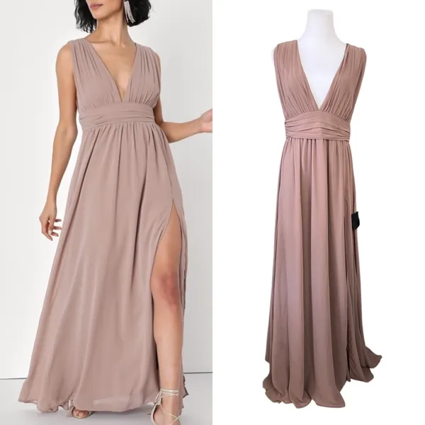 Lulu's Heavenly Hues Taupe Blush‎ Gown Maxi Long Dress MEDIUM NWT Formal - Image 2