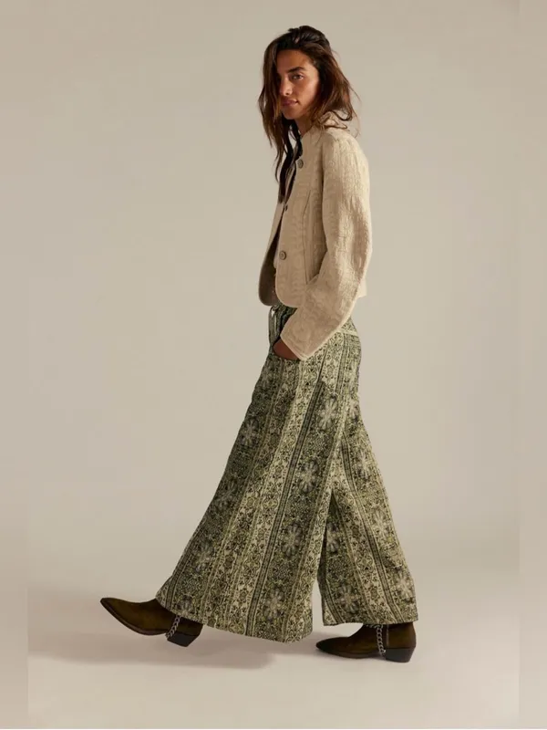 NWT Free People Dahlia Wide-Leg Pants Lemongrass Combo MSRP $198 Size 4 - Image 11